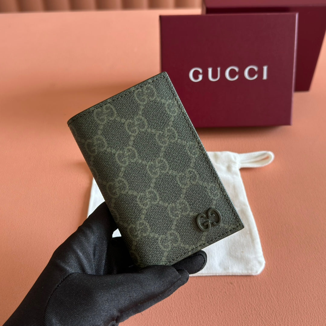 GG Monogram Long Card Case Forest Green Fabric
