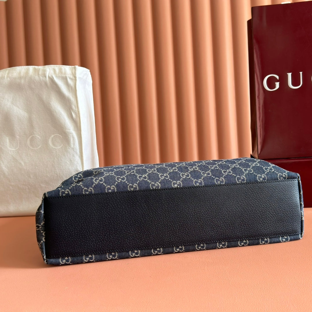 GG Beatrix Large Tote Bag  Beige & Dark Blue GG Monogram Fabric Monogram Fabric