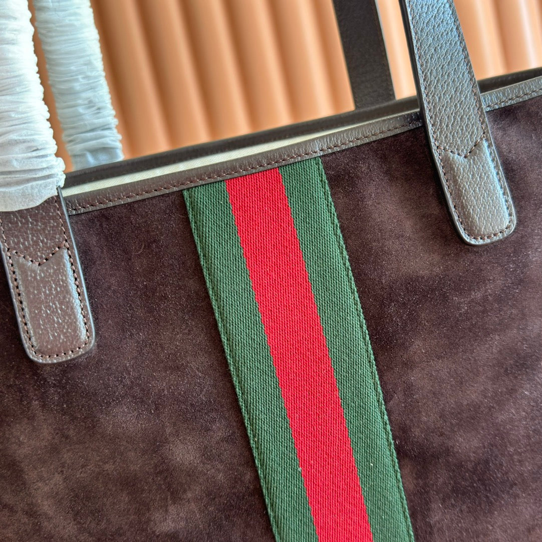 GG FW25 Ophidia Large Tote Bag 30 Dark Burgundy Suede Cowhide