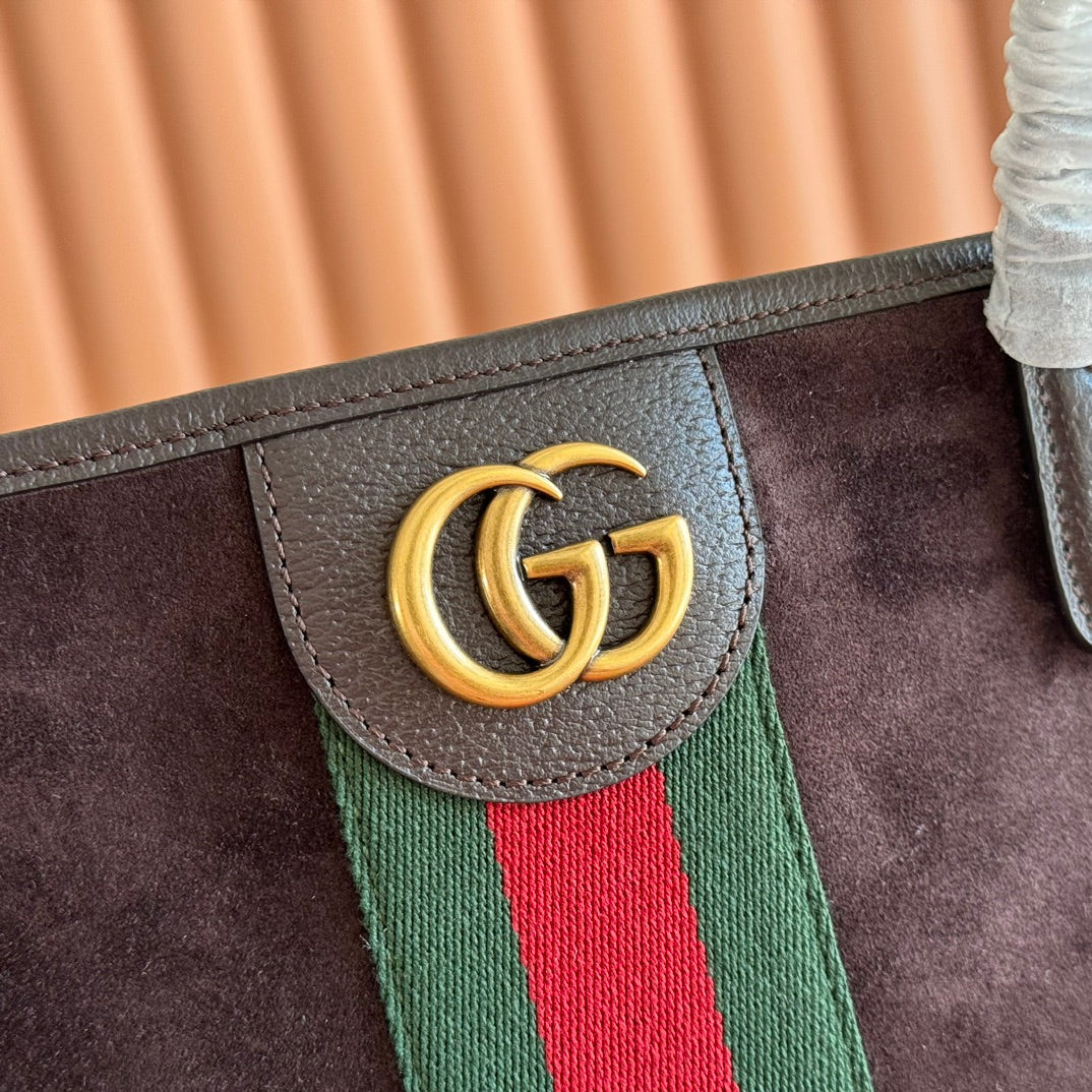 GG FW25 Ophidia Large Tote Bag 30 Dark Burgundy Suede Cowhide