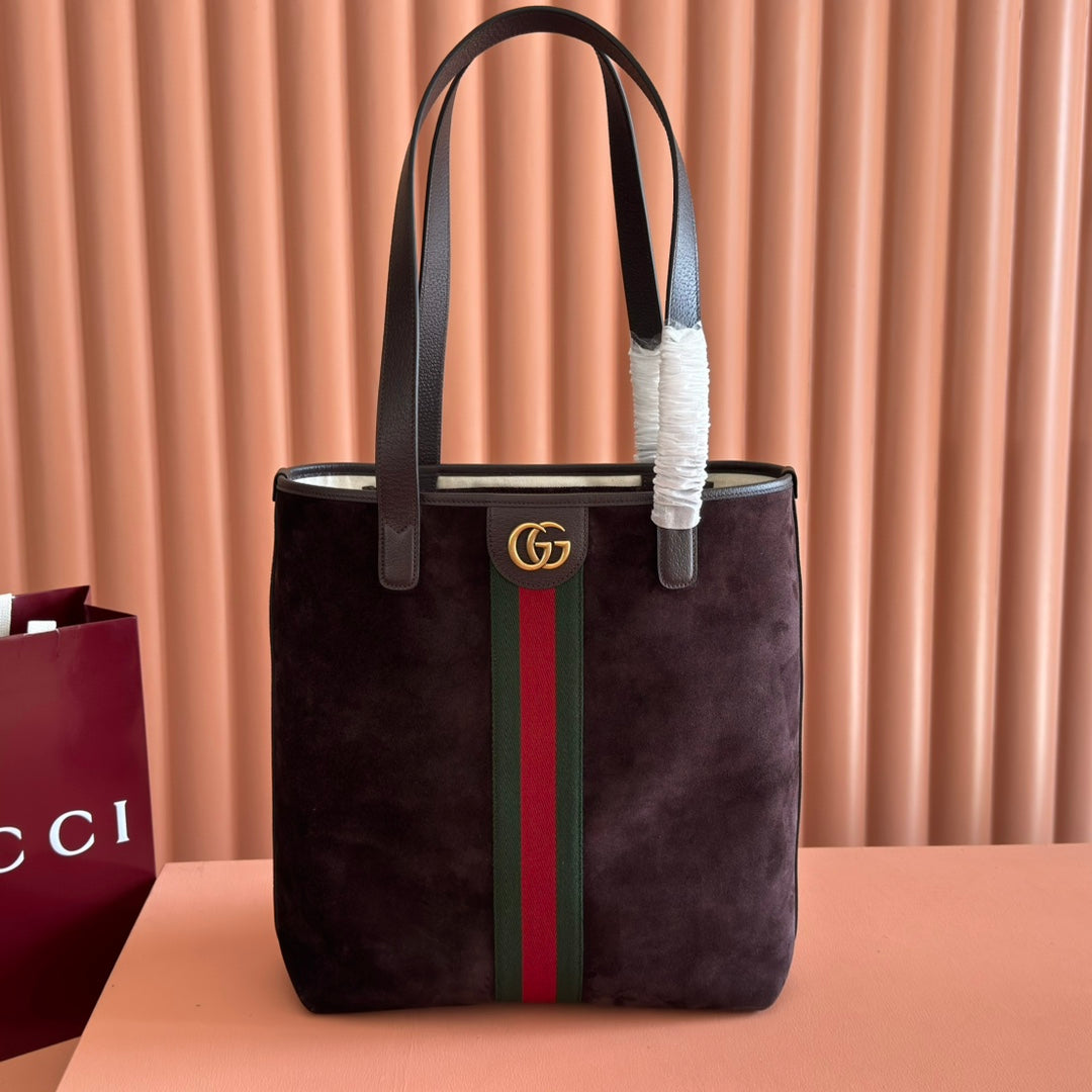 GG FW25 Ophidia Large Tote Bag 30 Dark Burgundy Suede Cowhide