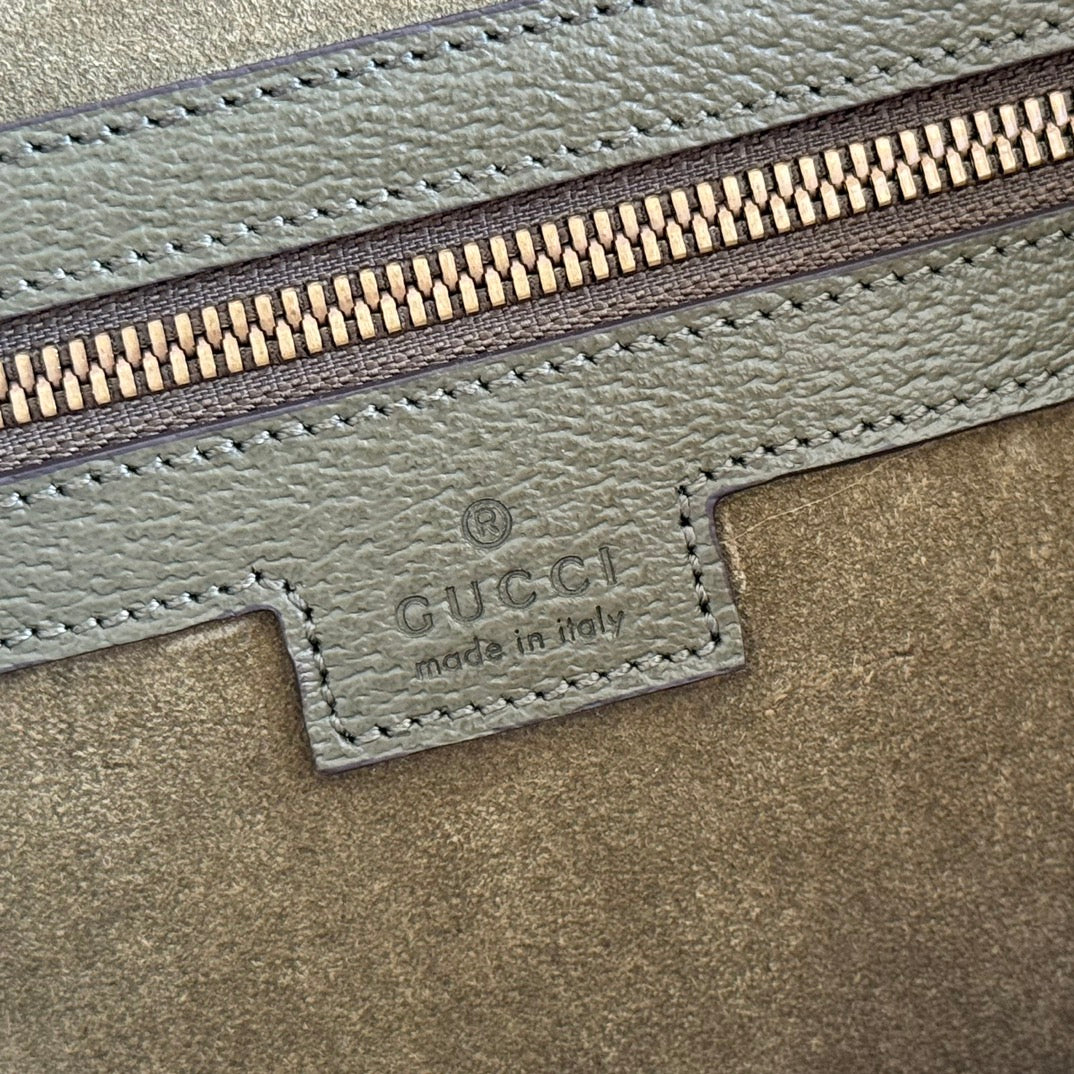 GG FW25 Ophidia Large Tote Bag 30 Dark Green Suede Cowhide