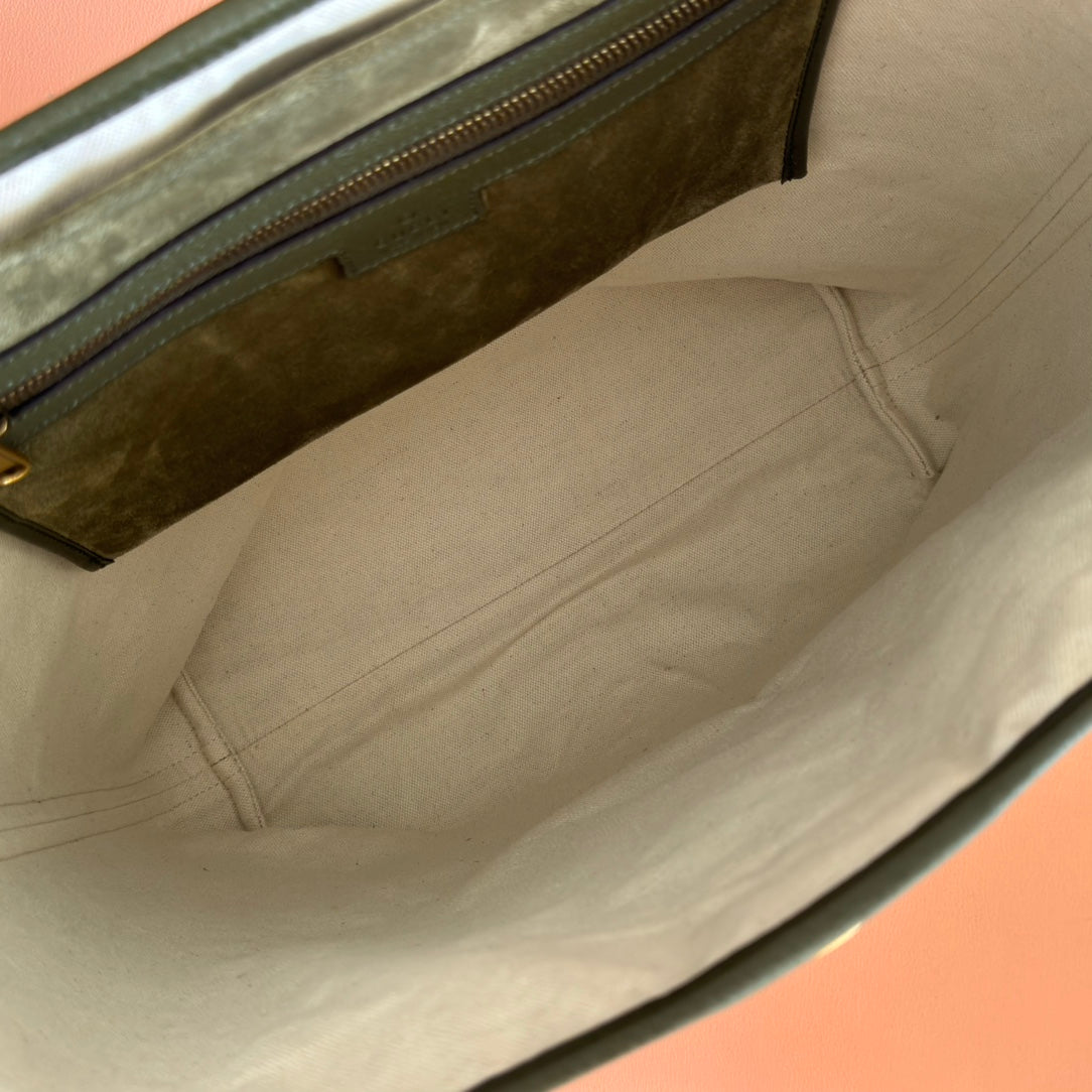 GG FW25 Ophidia Large Tote Bag 30 Dark Green Suede Cowhide