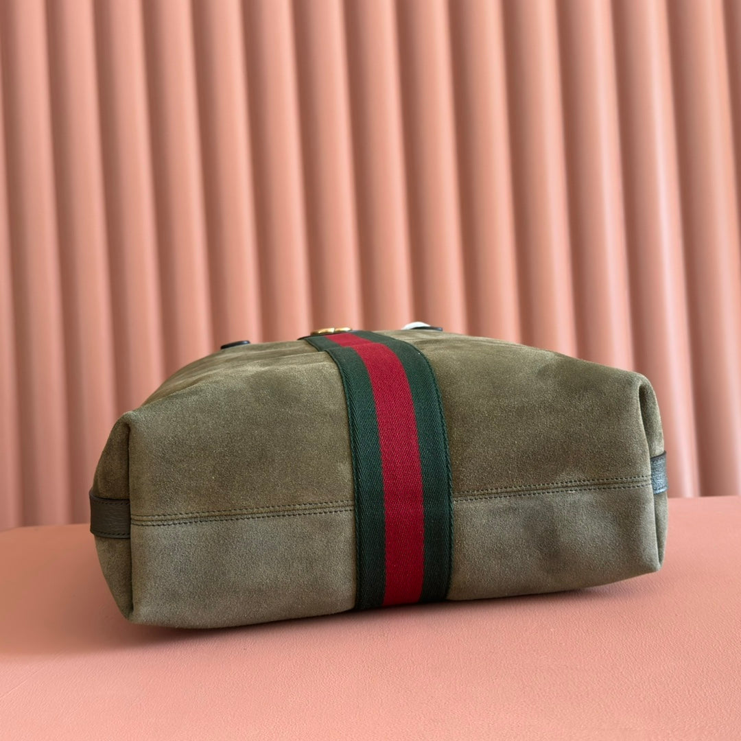 GG FW25 Ophidia Large Tote Bag 30 Dark Green Suede Cowhide