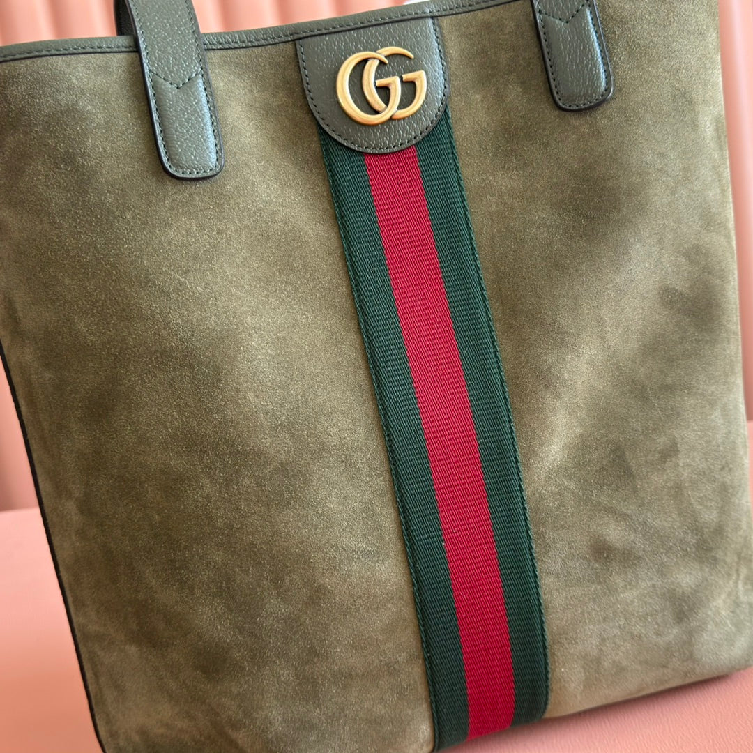 GG FW25 Ophidia Large Tote Bag 30 Dark Green Suede Cowhide