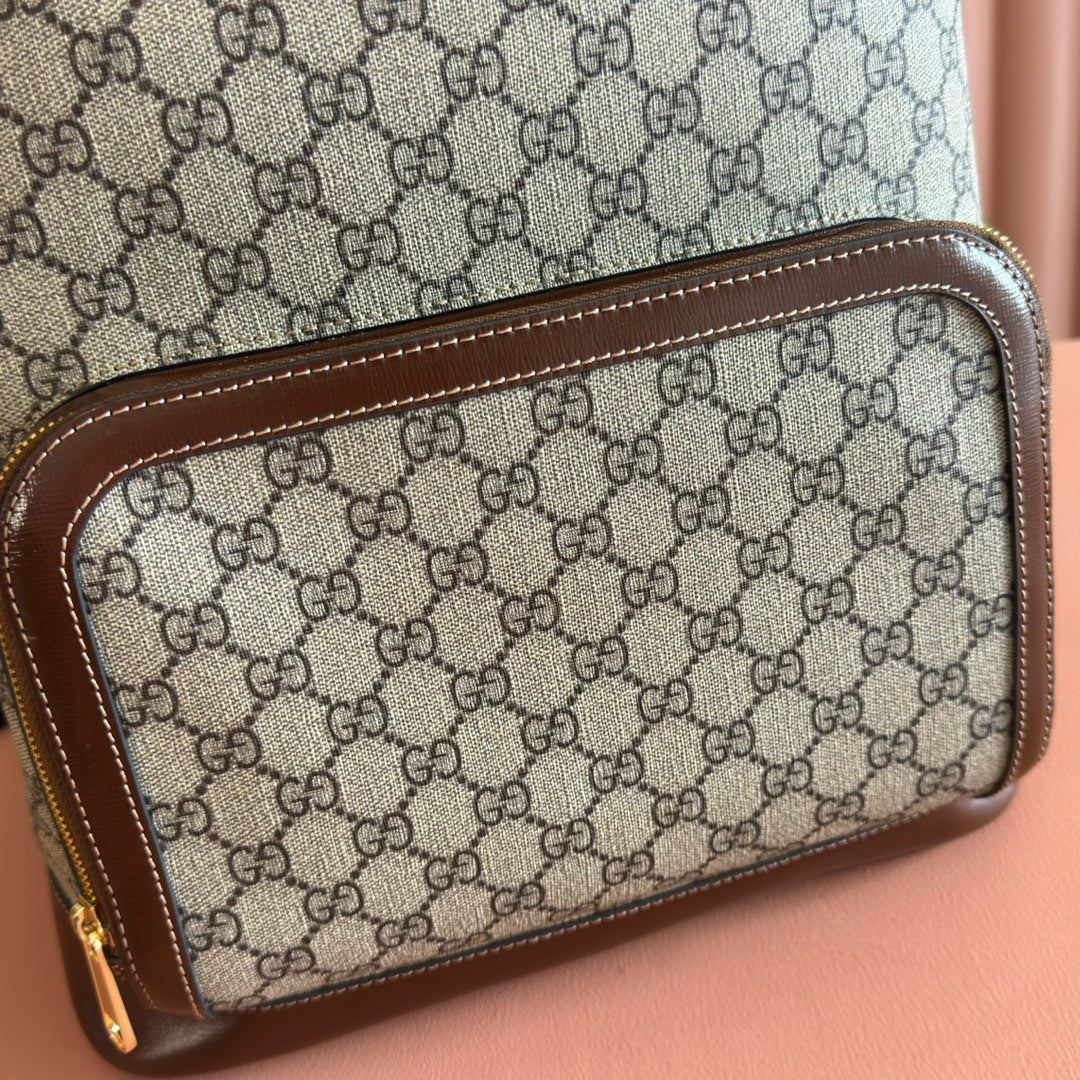 Gucci Interlocking G Backpack in Brown Beige GG Supreme Canvas Leather 273684