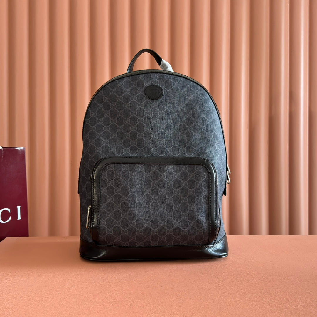 Gucci Interlocking G Backpack in Black GG Supreme Canvas Leather 273684