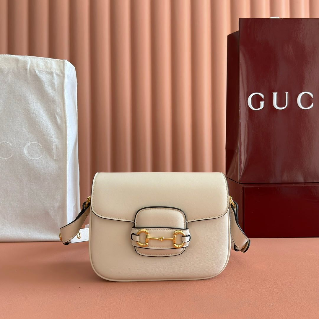 Gucci Horsebit 1955 Small Shoulder Bag White Leather 273708
