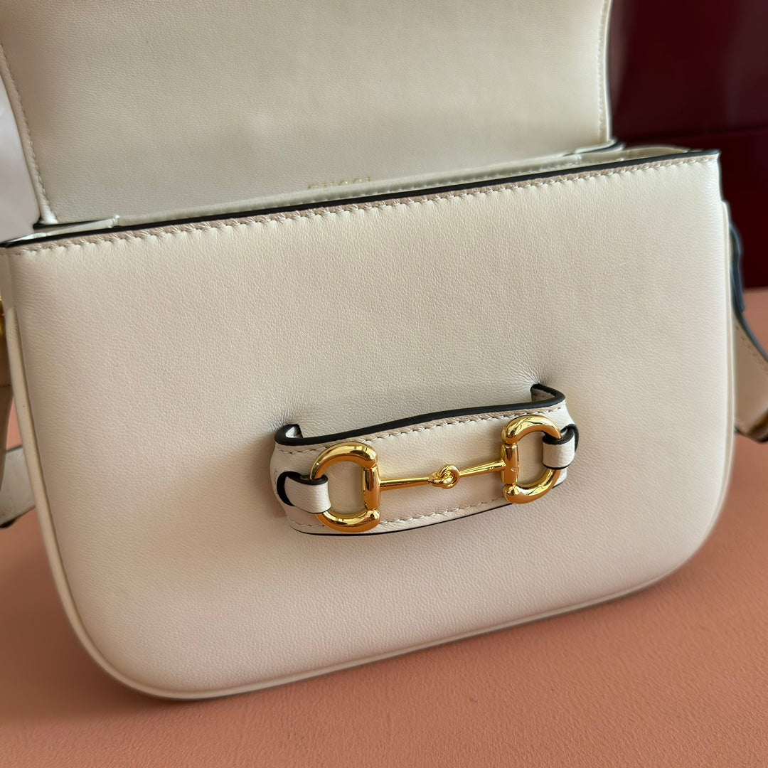 Gucci Horsebit 1955 Small Shoulder Bag White Leather 273708