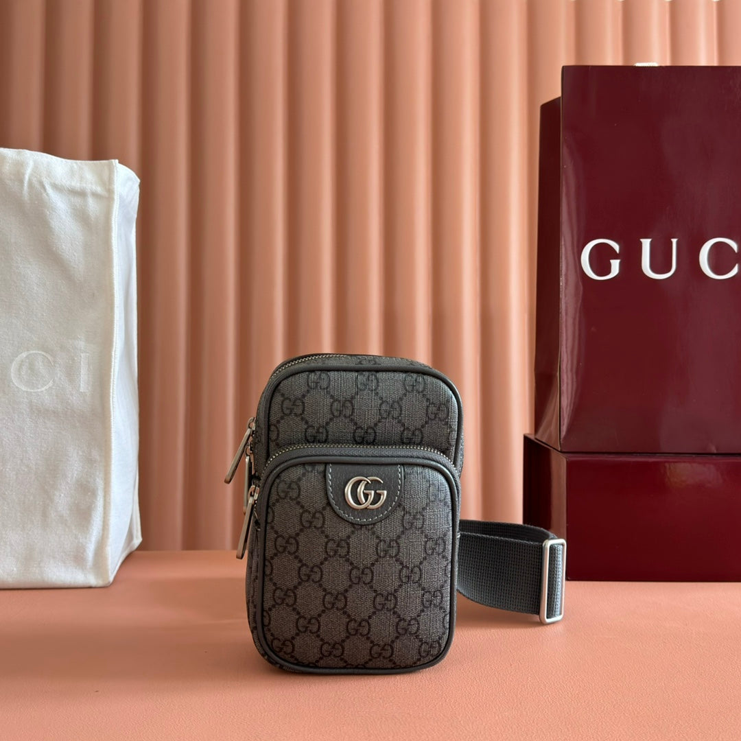 GG Ophidia Mini Messenger Dark Oliver Grey GG Monogram Fabric 272070