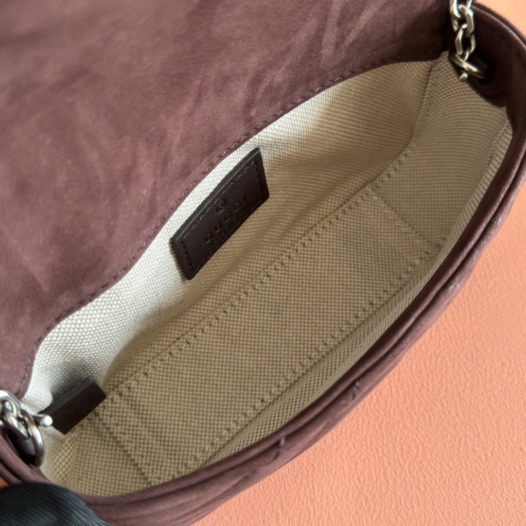 GG Marmont Mini Shoulder Bag Dark Brown Suede 272097