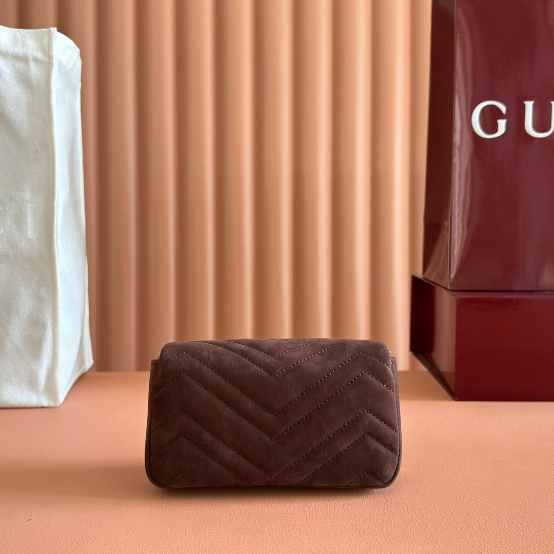 GG Marmont Mini Shoulder Bag Dark Brown Suede 272097