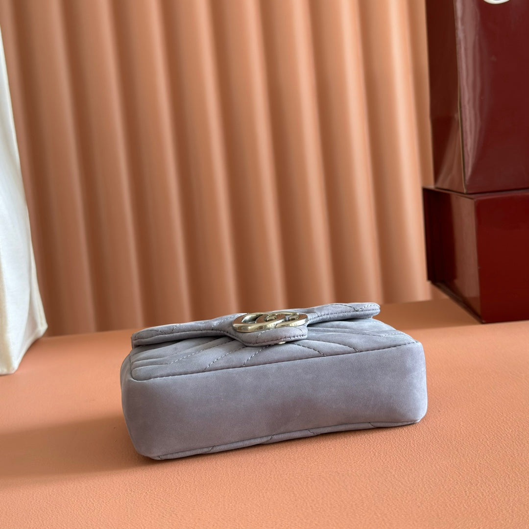 GG Marmont Mini Shoulder Bag Dusty Blue Suede 272092