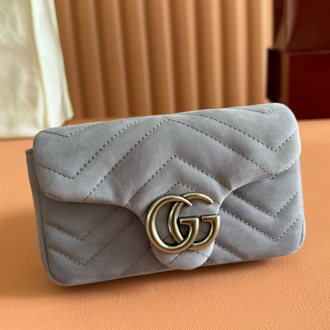 Gucci Marmont Bag 17 Gray Suede Gold Hardware 272092