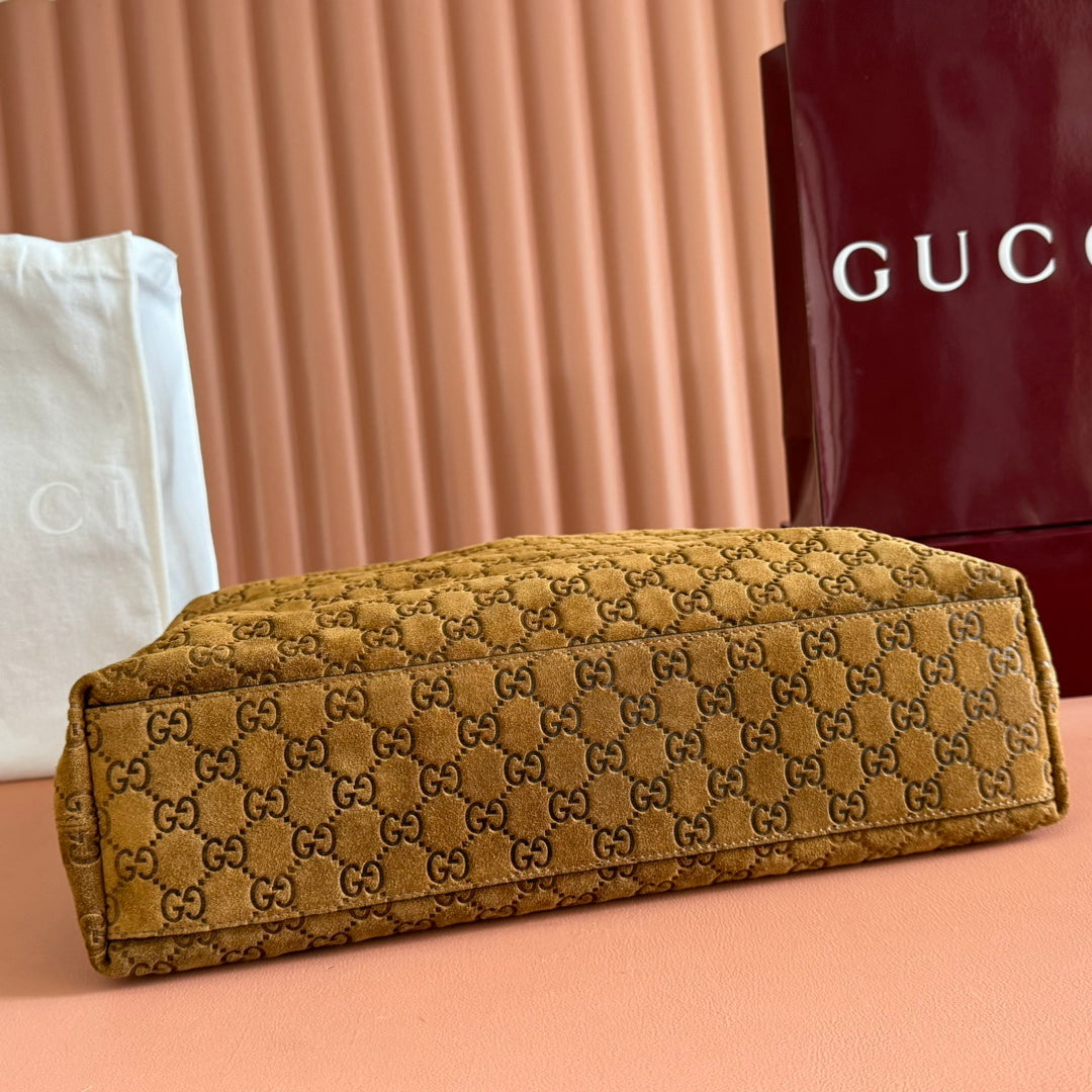 Gucci Beatrix Handbag 40 Caramel Brown Suede 271962