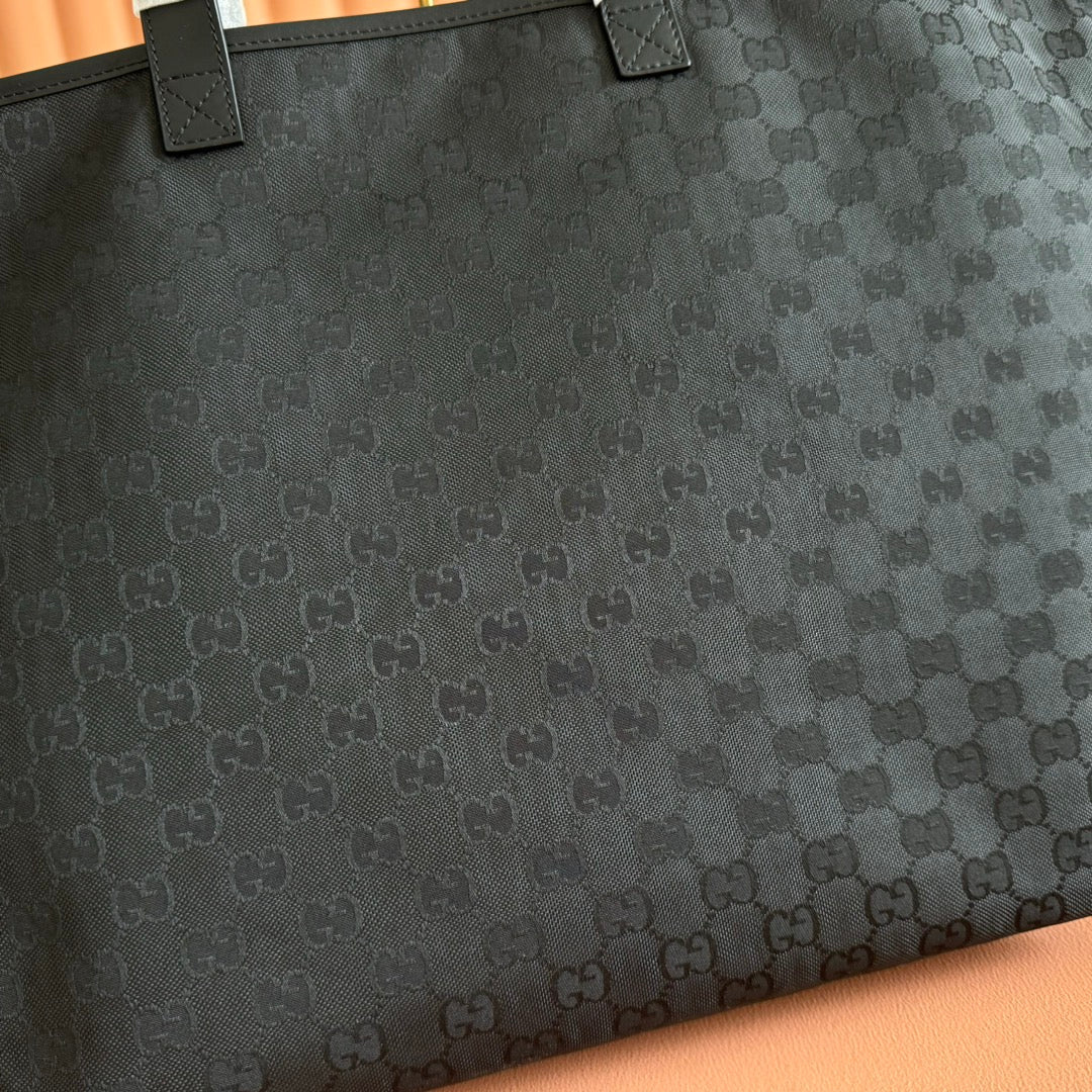 GG Edge Large Tote Bag Black Matte Rubber Fabric 271781