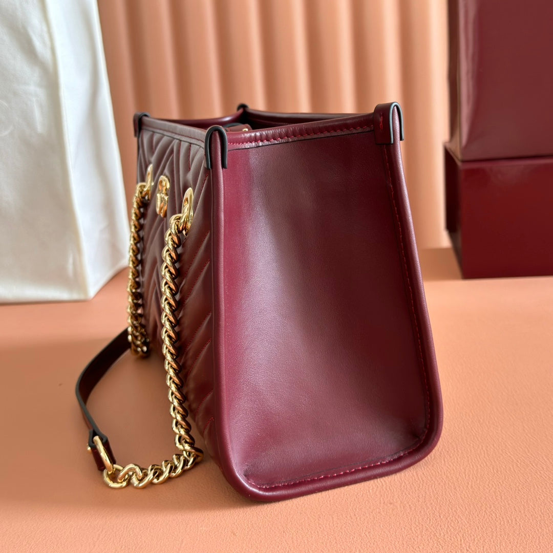 GG Marmont Matelasse Tote Burgundy Leather 271806