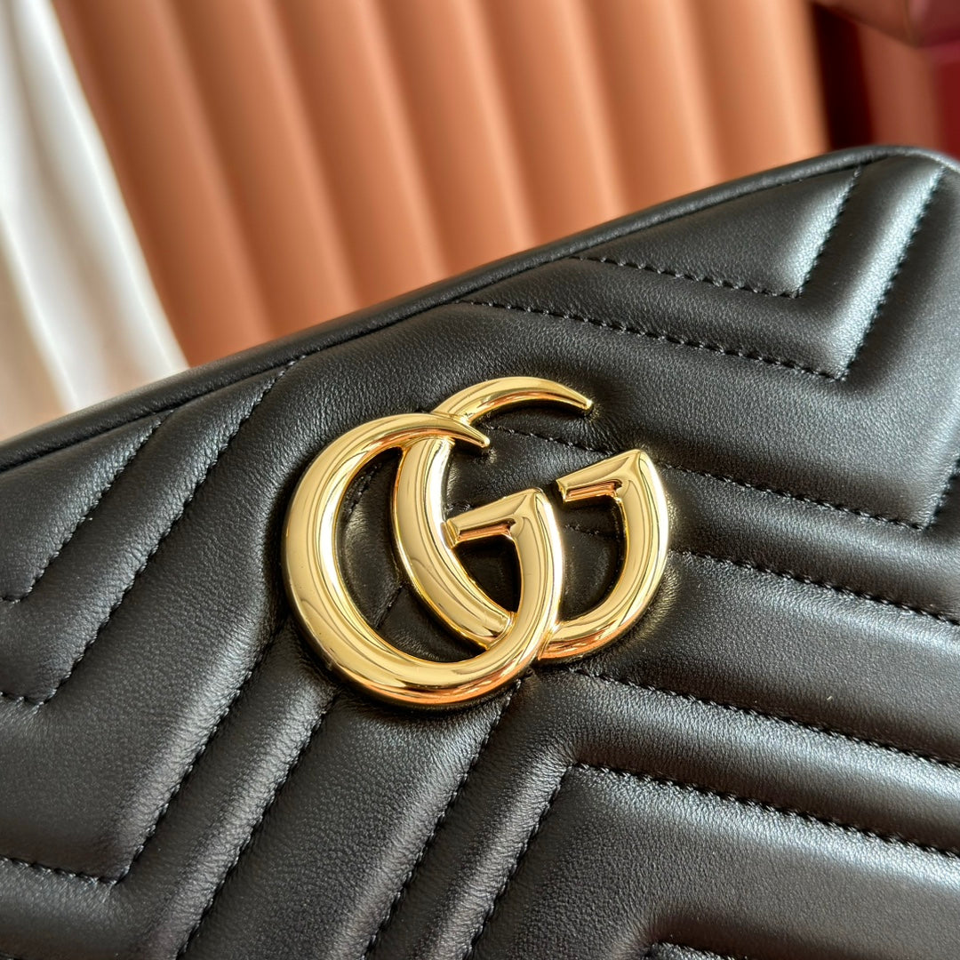 GG 2025 Marmont Bag 24cm Black Gold Lambskin 273724