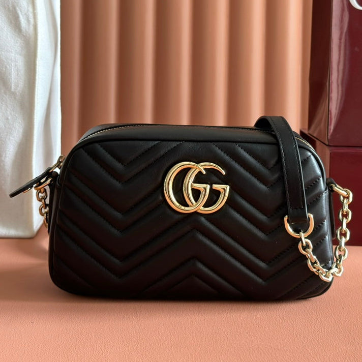 GG 2025 Marmont Bag 24cm Black Gold Lambskin 273724
