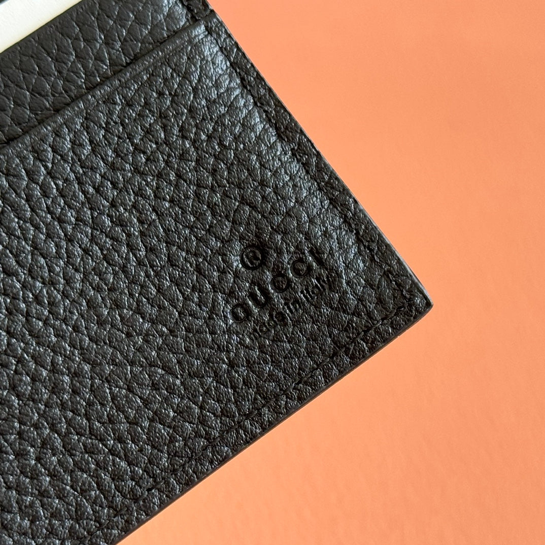 GG Bi-Fold Wallet With Logo Black Grain Cowhide
