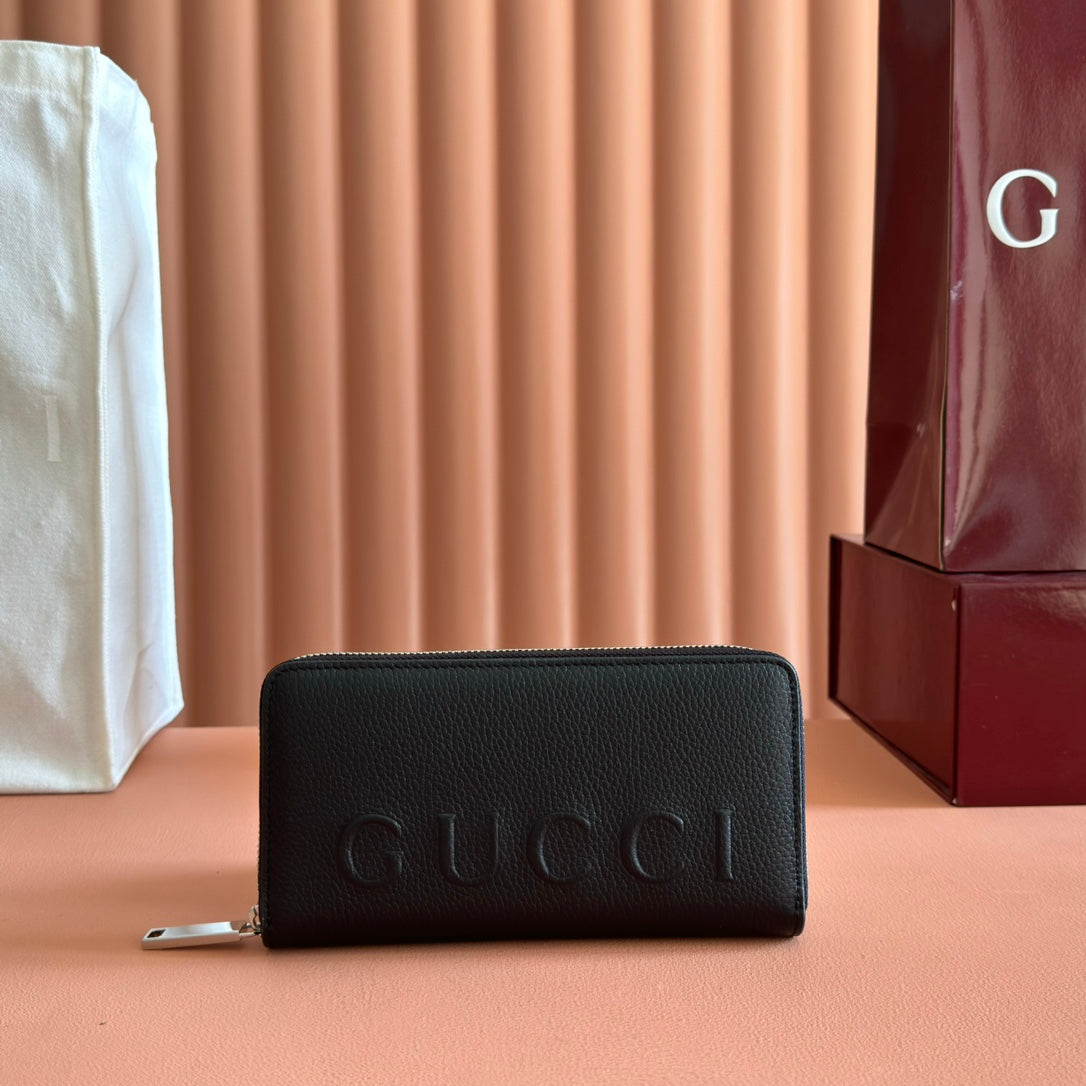 GG Zip-Around Wallet With Logo Black Grain Cowhide