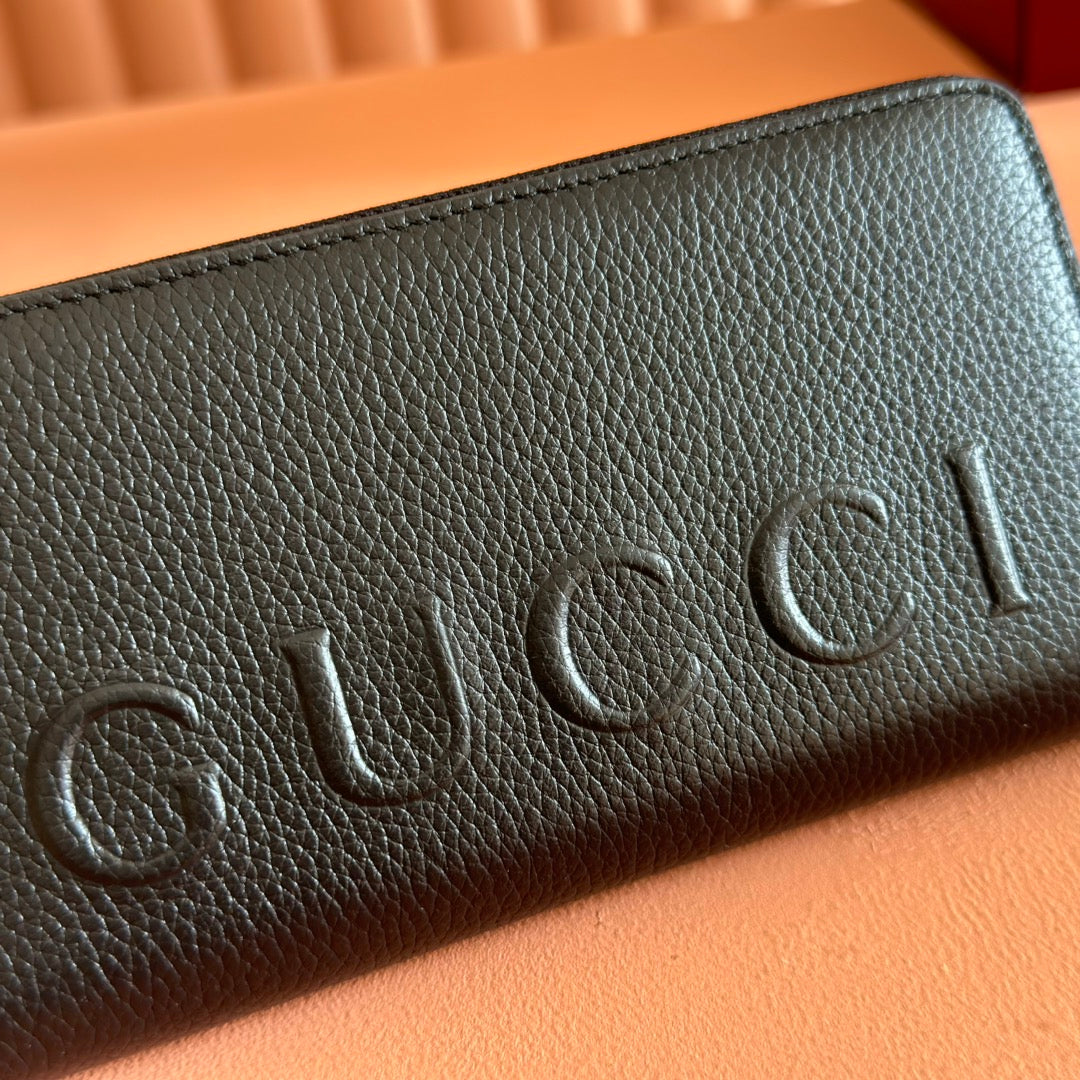 GG Zip-Around Wallet With Logo Black Grain Cowhide