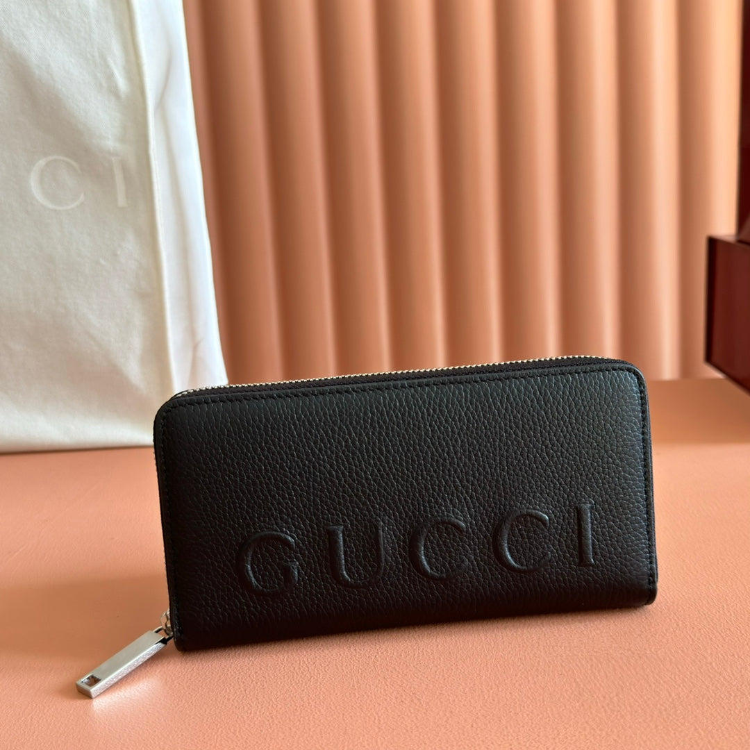 GG Zip-Around Wallet With Logo Black Grain Cowhide