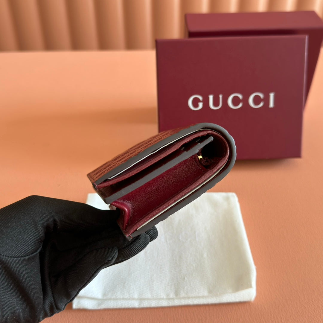 GG Emblem Small Wallet Burgundy Cowhide