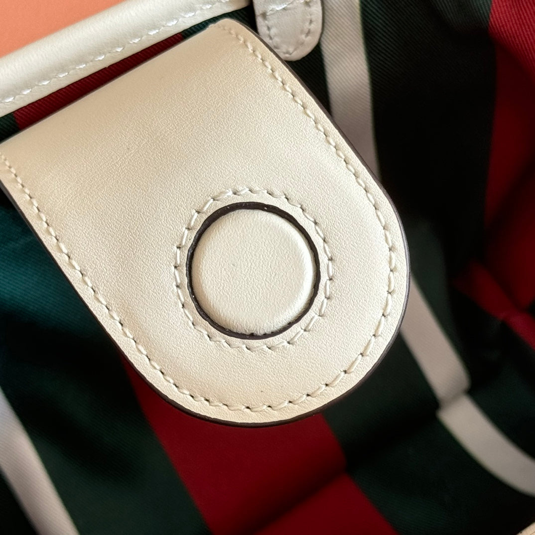 GG Emblem Mini Bag 17.5 Beige & White Fabric