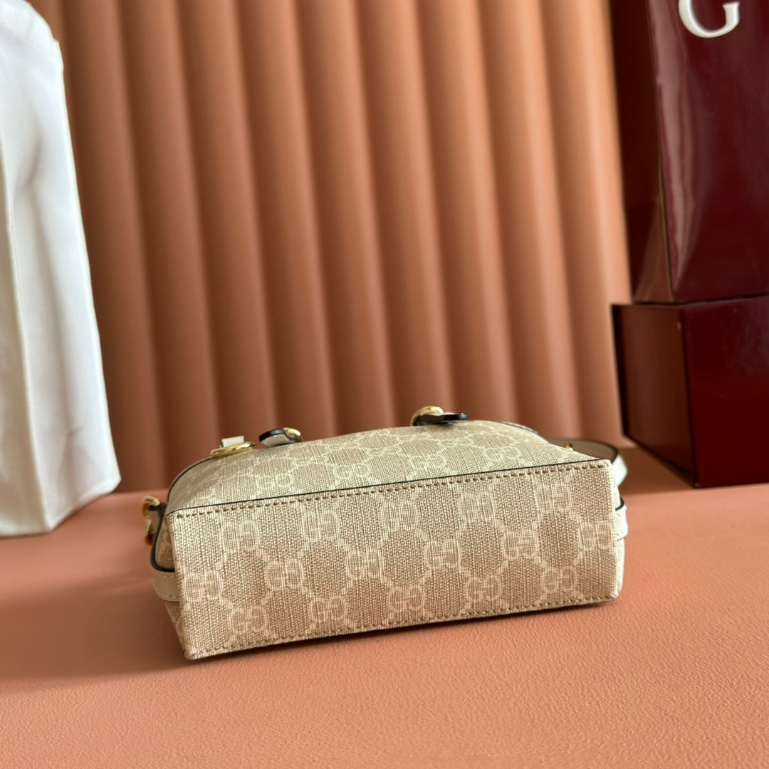 GG Emblem Mini Bag 17.5 Beige & White Fabric