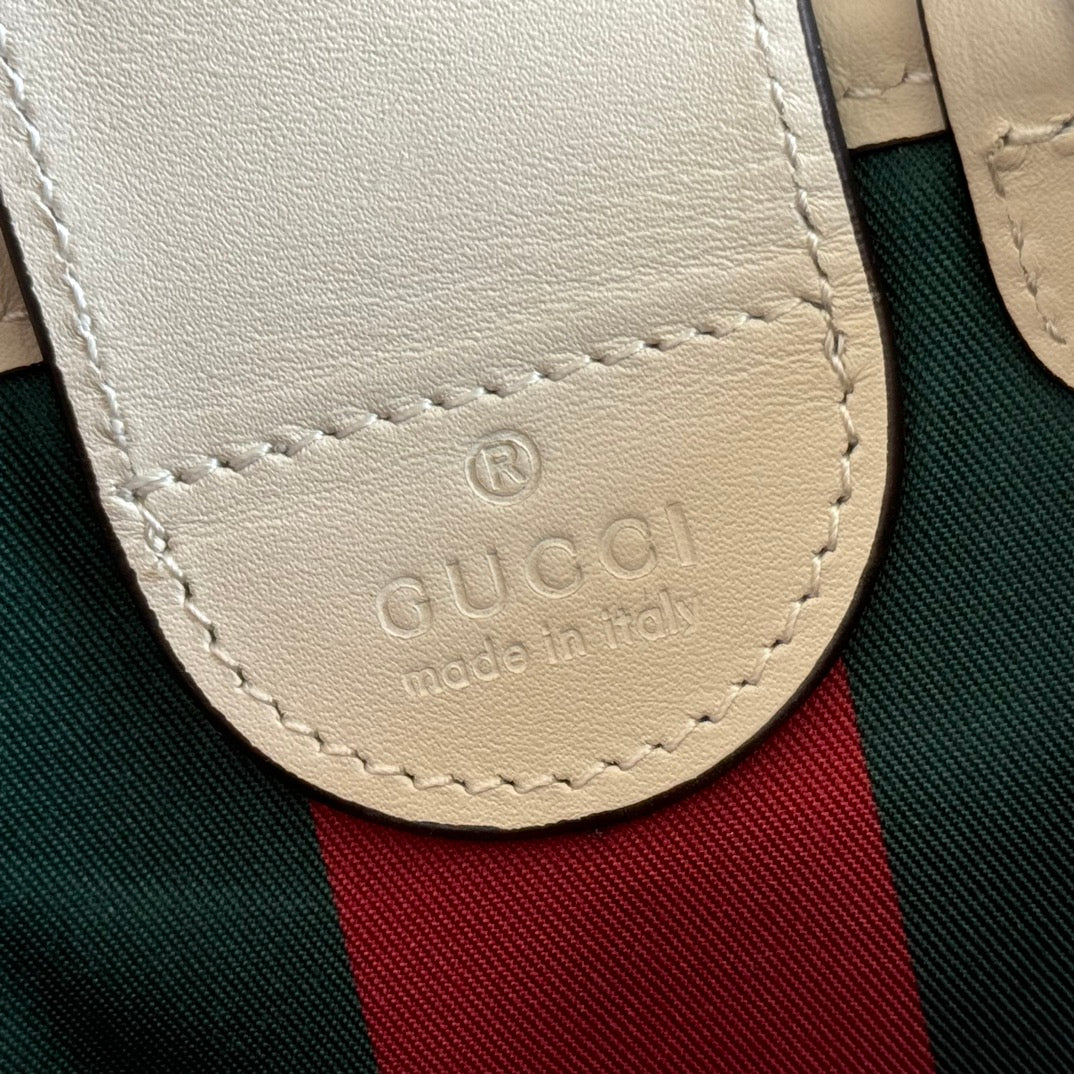 GG Emblem Mini Bag 17.5 Beige & White Fabric