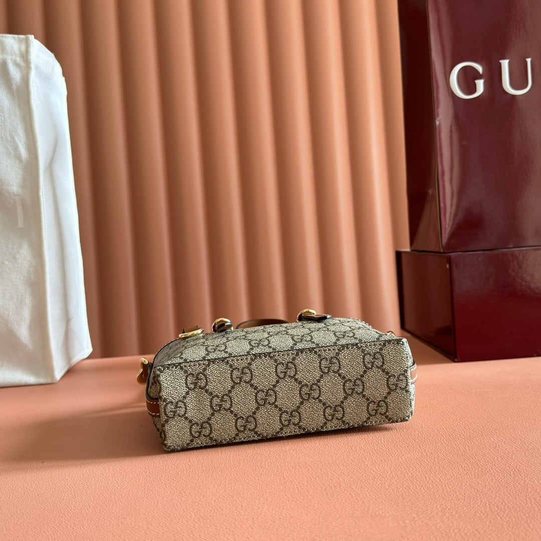 GG Emblem Mini Bag 17.5 Beige & Brown Fabric