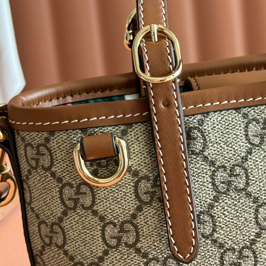 GG Emblem Mini Bag 17.5 Beige & Brown Fabric