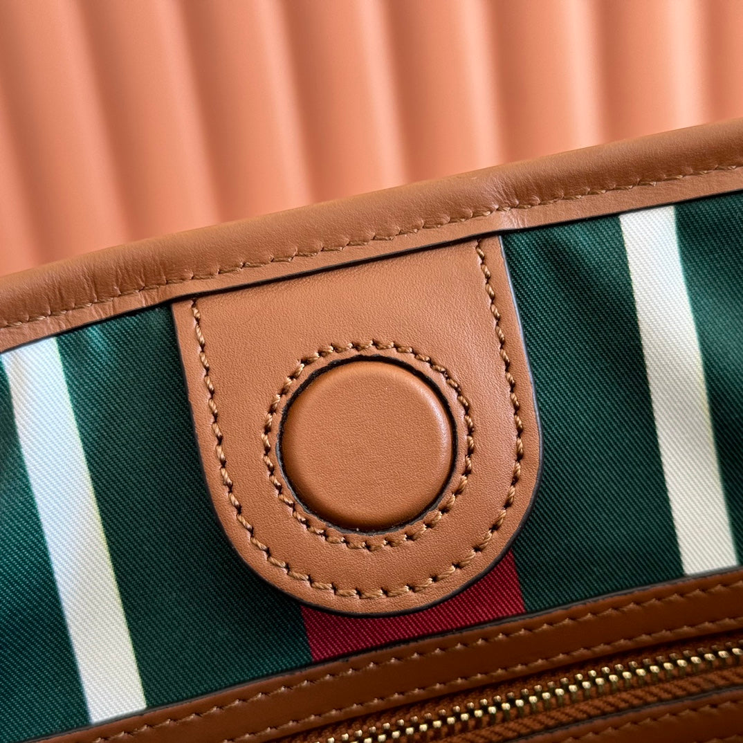 GG Emblem Small Shoulder Bag 24 Beige & Dark Brown Fabric