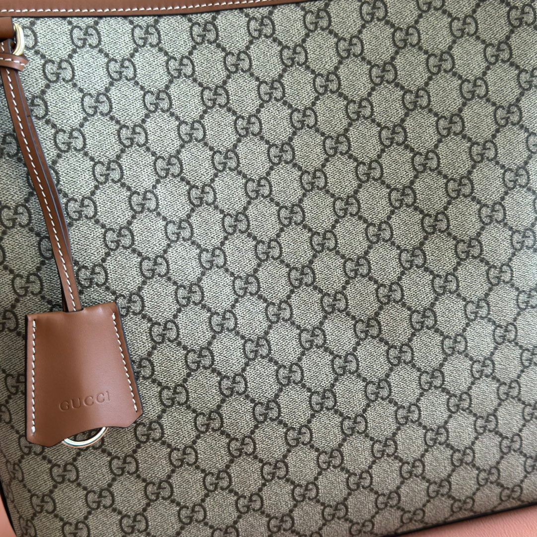 GG Emblem Medium Shoulder Bag 30.5 Beige & Dark Brown Fabric