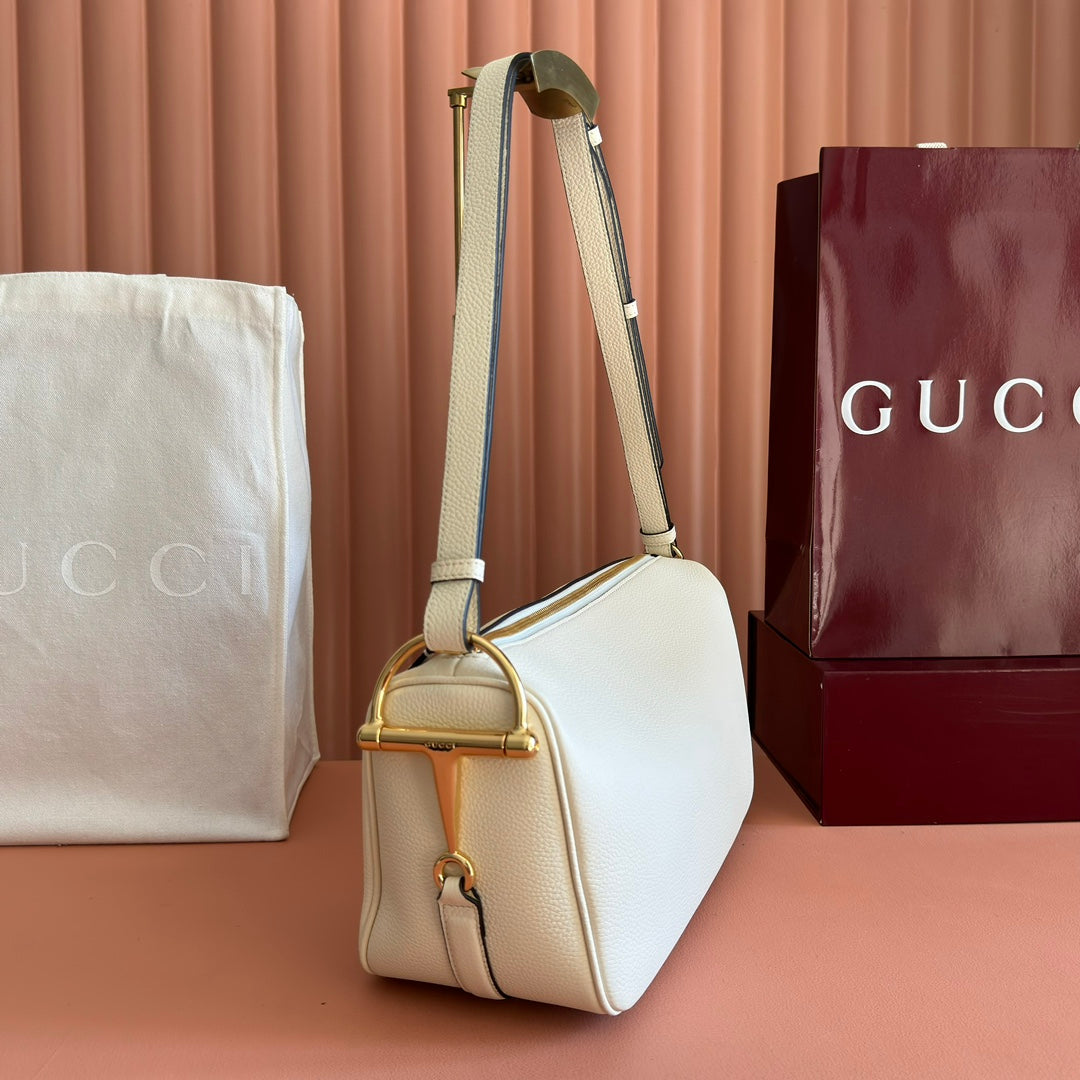 Gucci Half Horsebit Mini Bag 31.5 White Grain Cowhide 273166