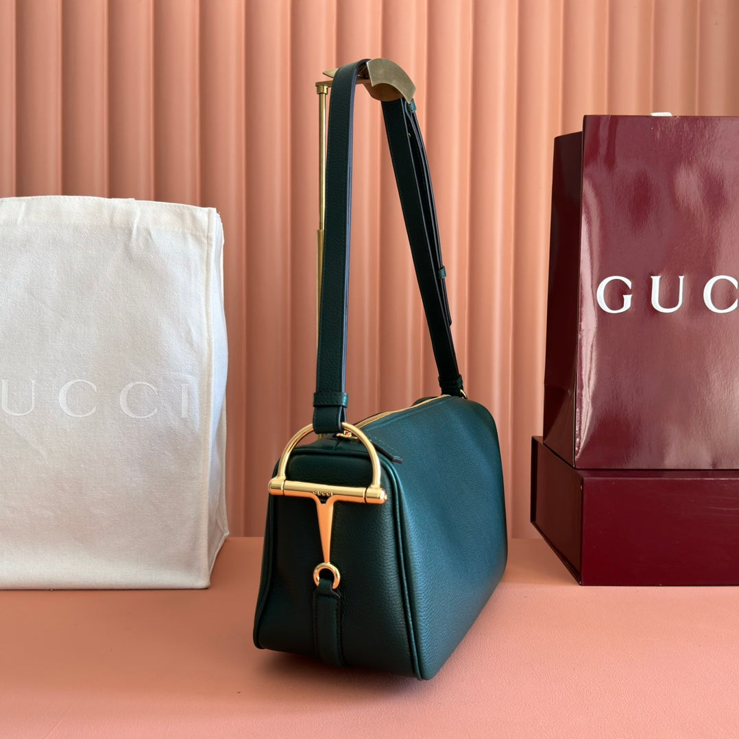 Gucci Half Horsebit Mini Bag 31.5 Steel Teal Grain Cowhide