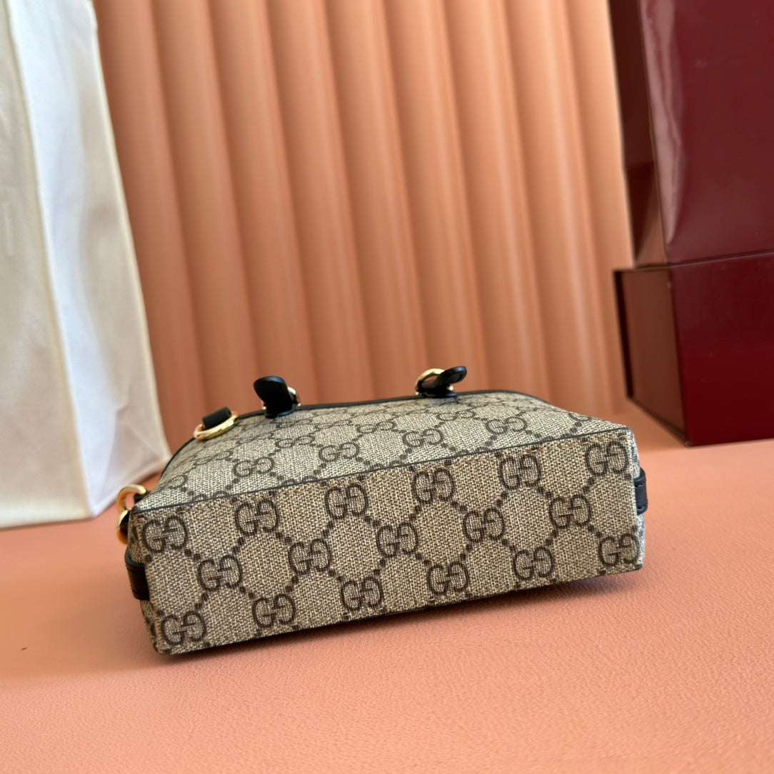 GG Emblem Mini Bag 17.5 Beige & Black Fabric