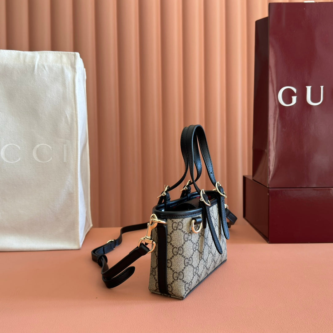 GG Emblem Mini Bag 17.5 Beige & Black Fabric