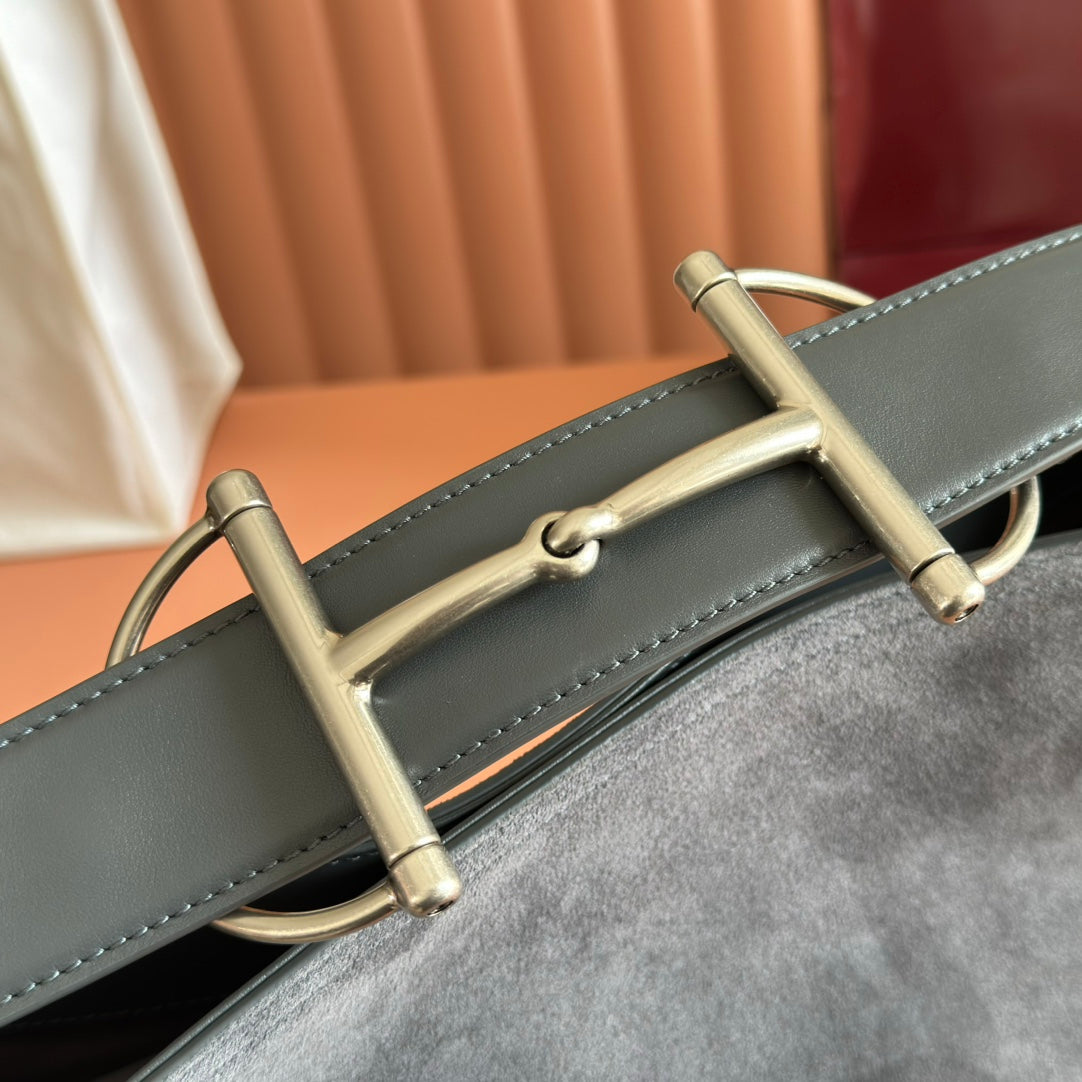 GG Beatrix Medium Tote Bag Grey Suede GHW