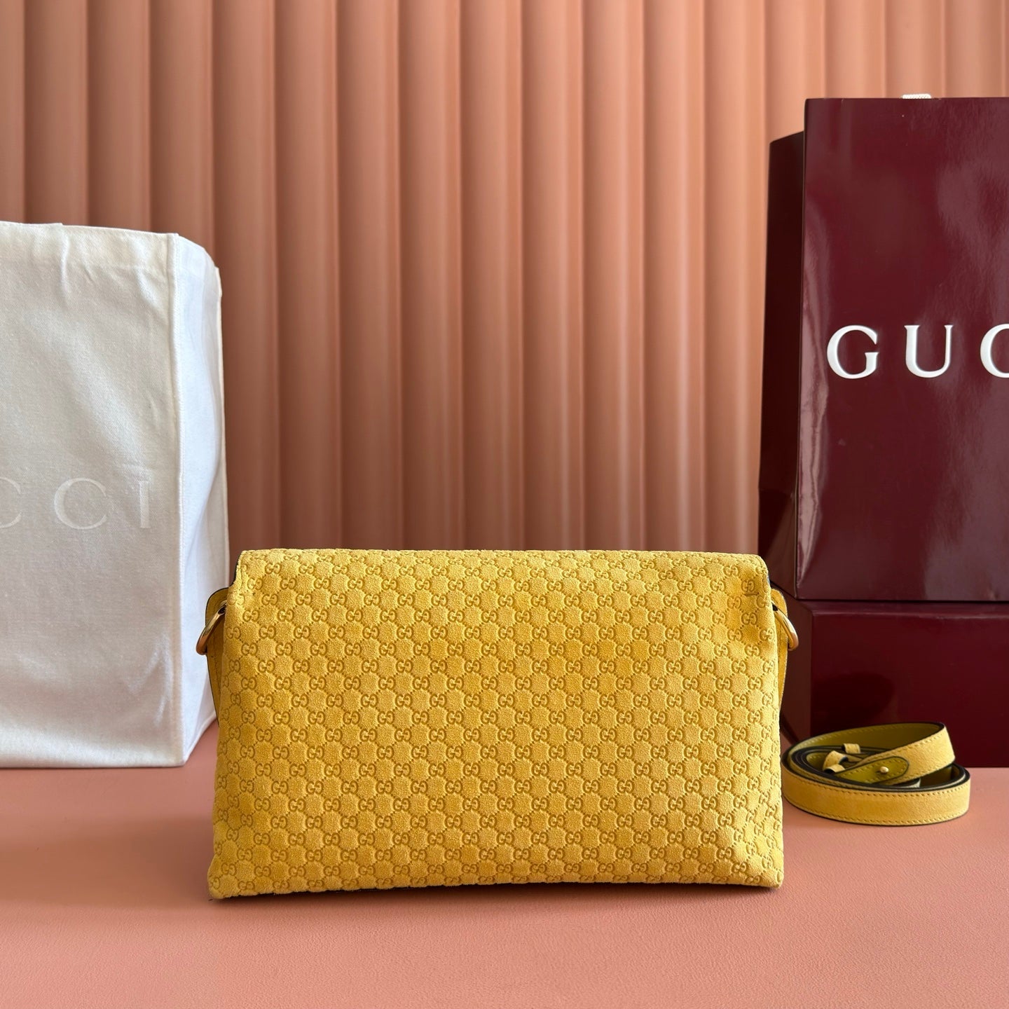 GG Medium Shoulder Bag With Chain Yellow GG Suede