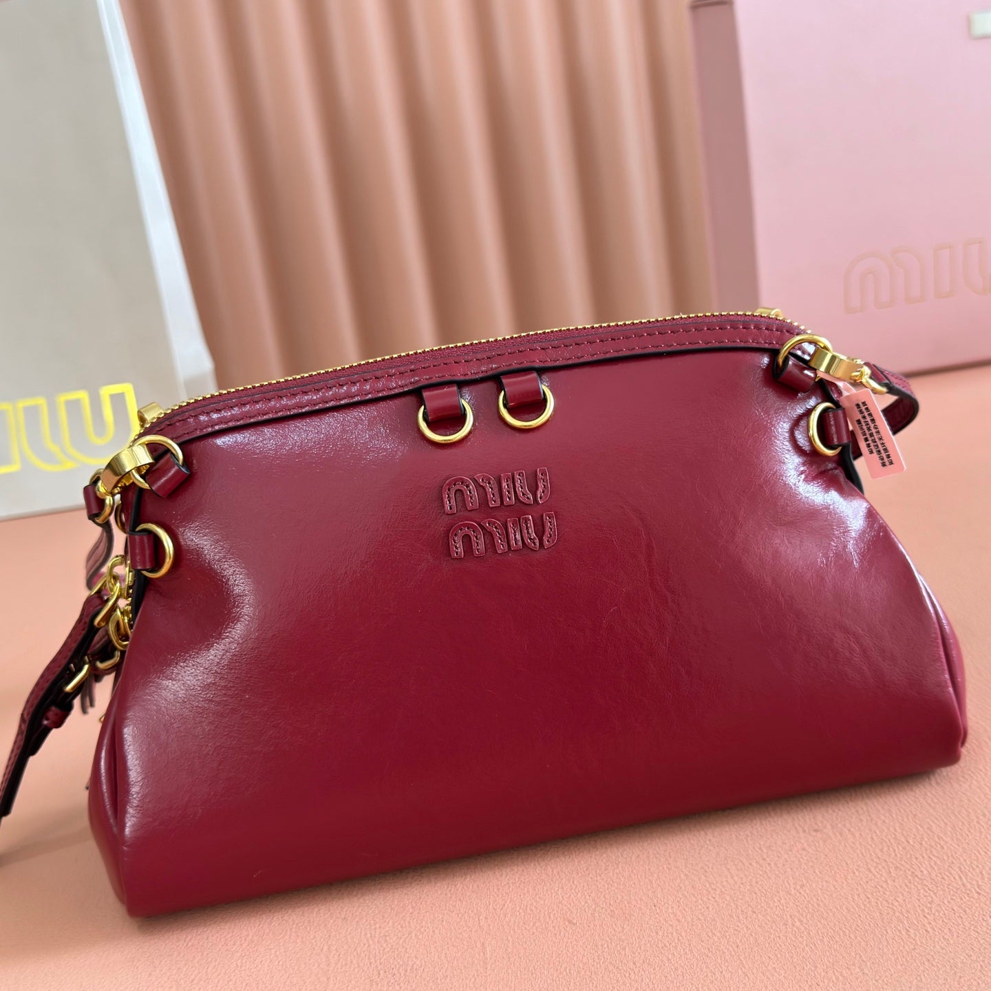Miu Caprice Clutch Burgundy Leather 280751
