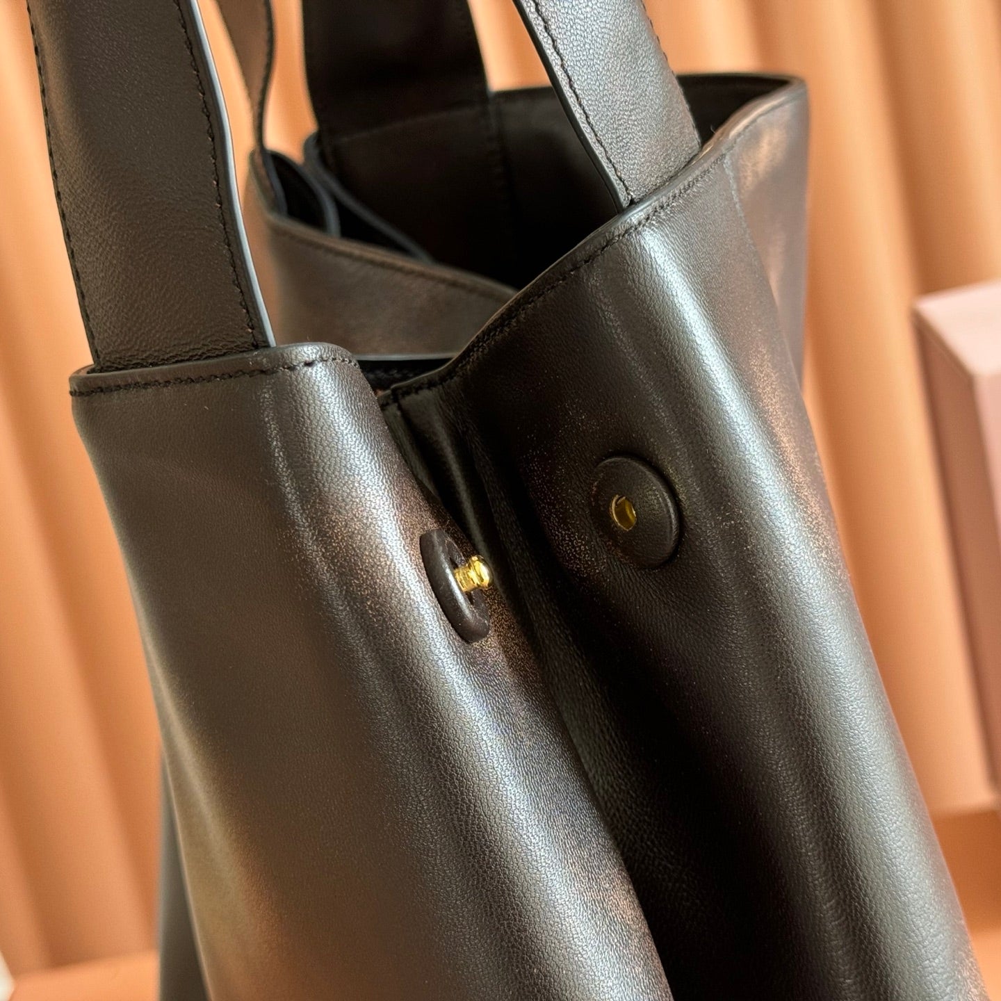 Miu Logo-Embossed Tote Bag Coffee Leather