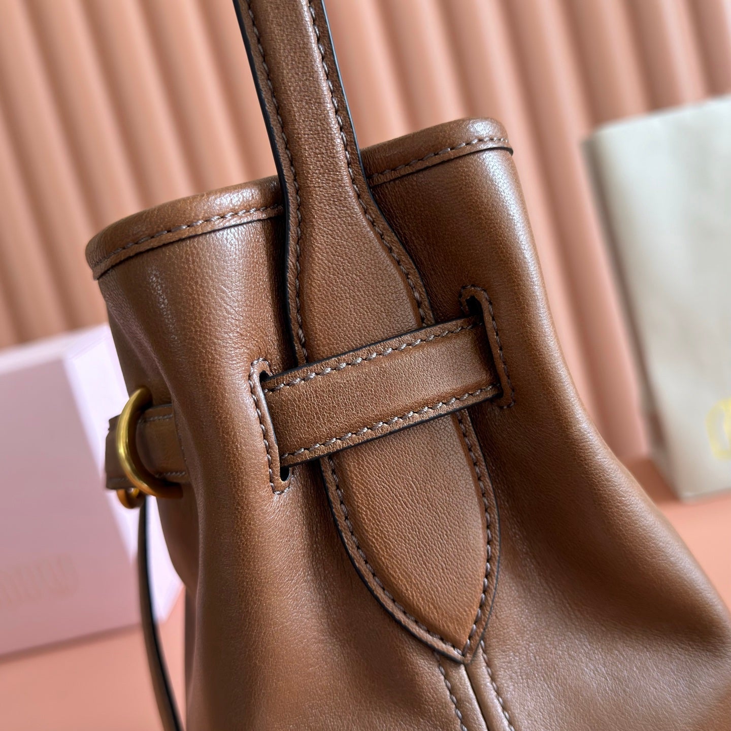 Miu 5BE101 Pouch Tan Brown Cowhide 285393