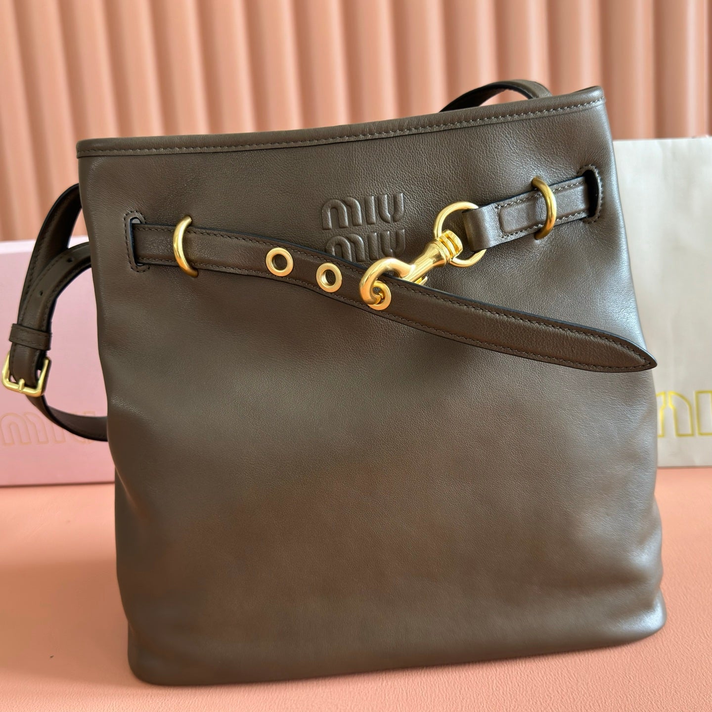 Miu 5BE101 Pouch Muted Brown Cowhide 285394