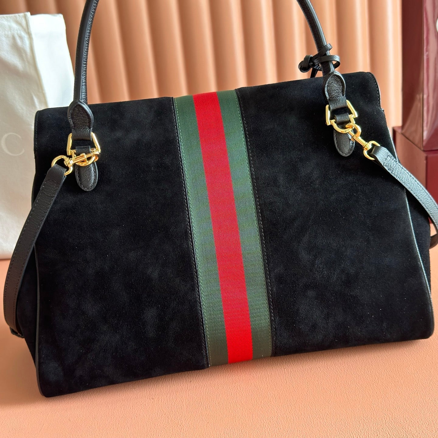 GG Paparazzo Large Top Handle Bag Black Suede 292575