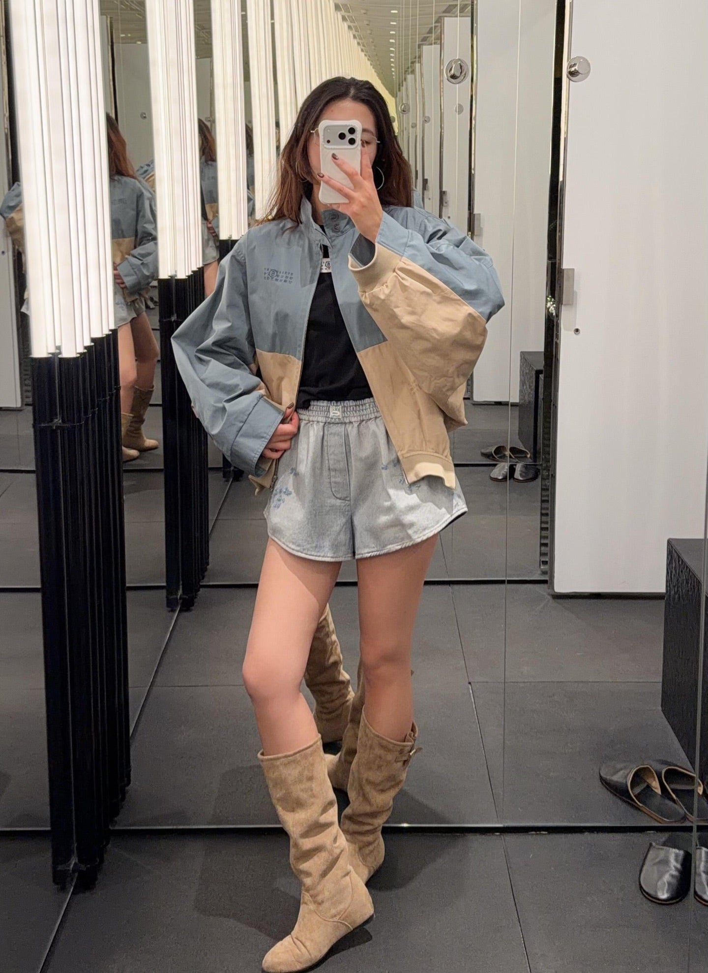 MM6 Colourblock Jacket Blue Beige Cotton 340069