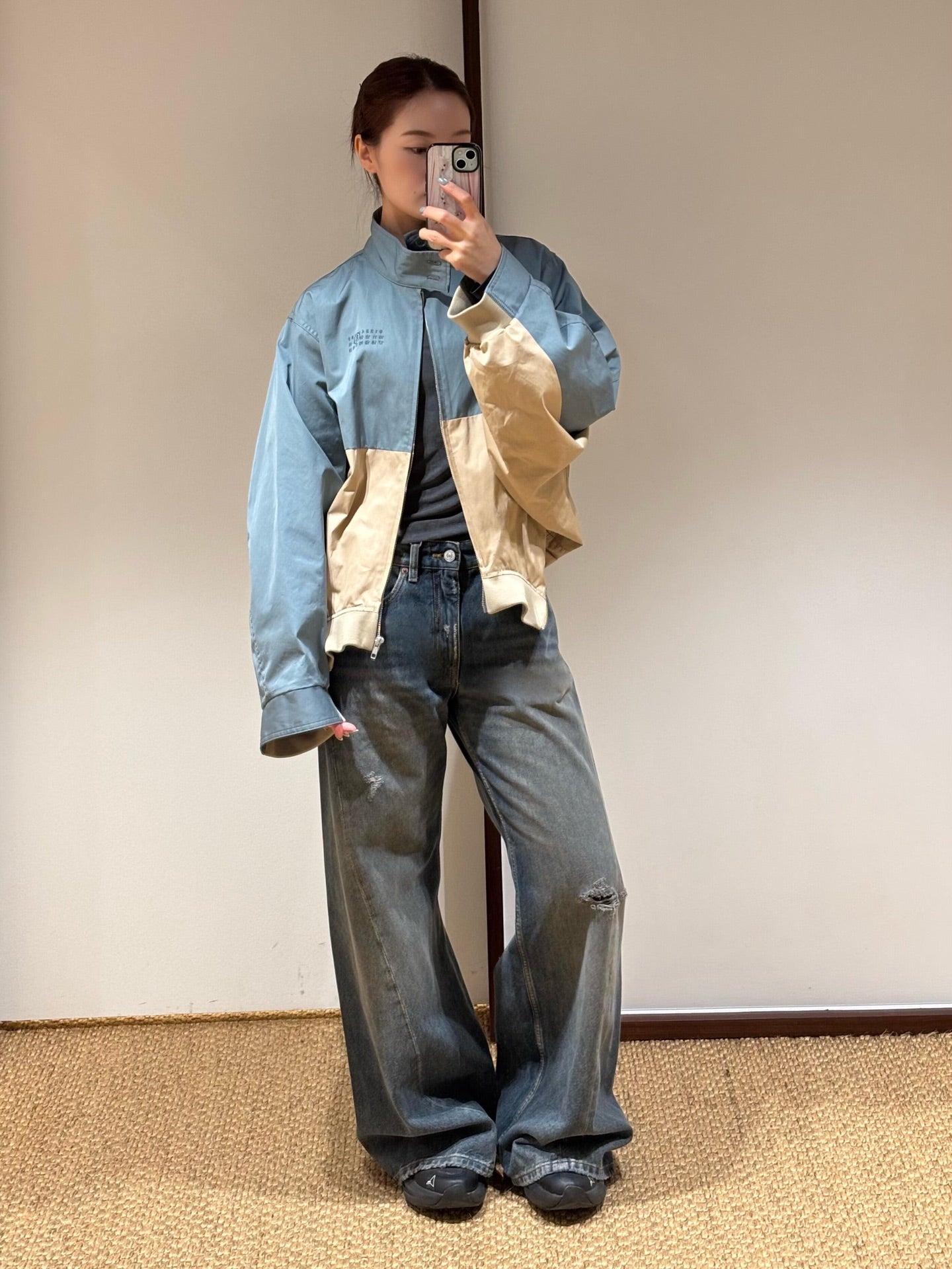 MM6 Colourblock Jacket Blue Beige Cotton 340069