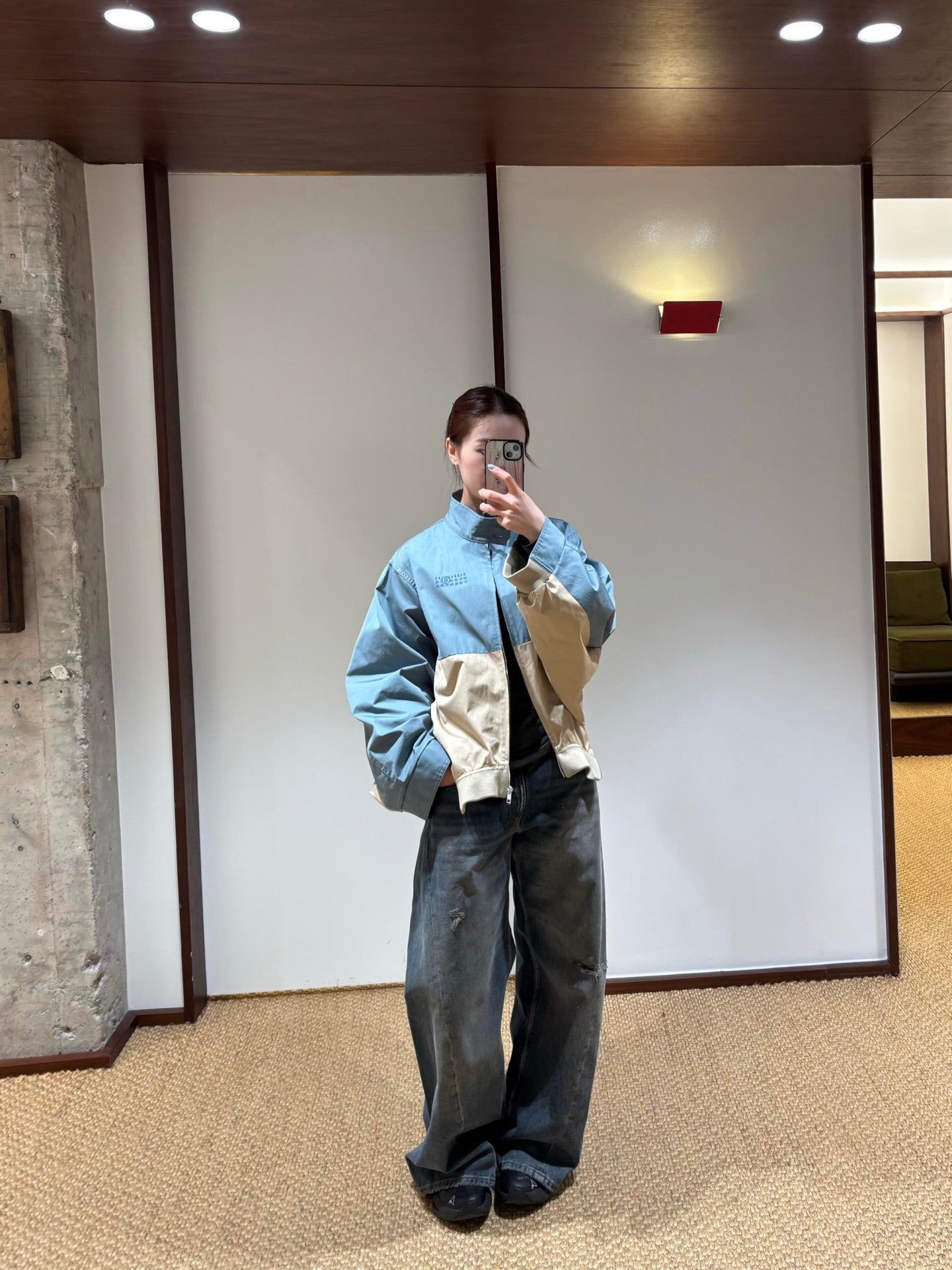 MM6 Colourblock Jacket Blue Beige Cotton 340069