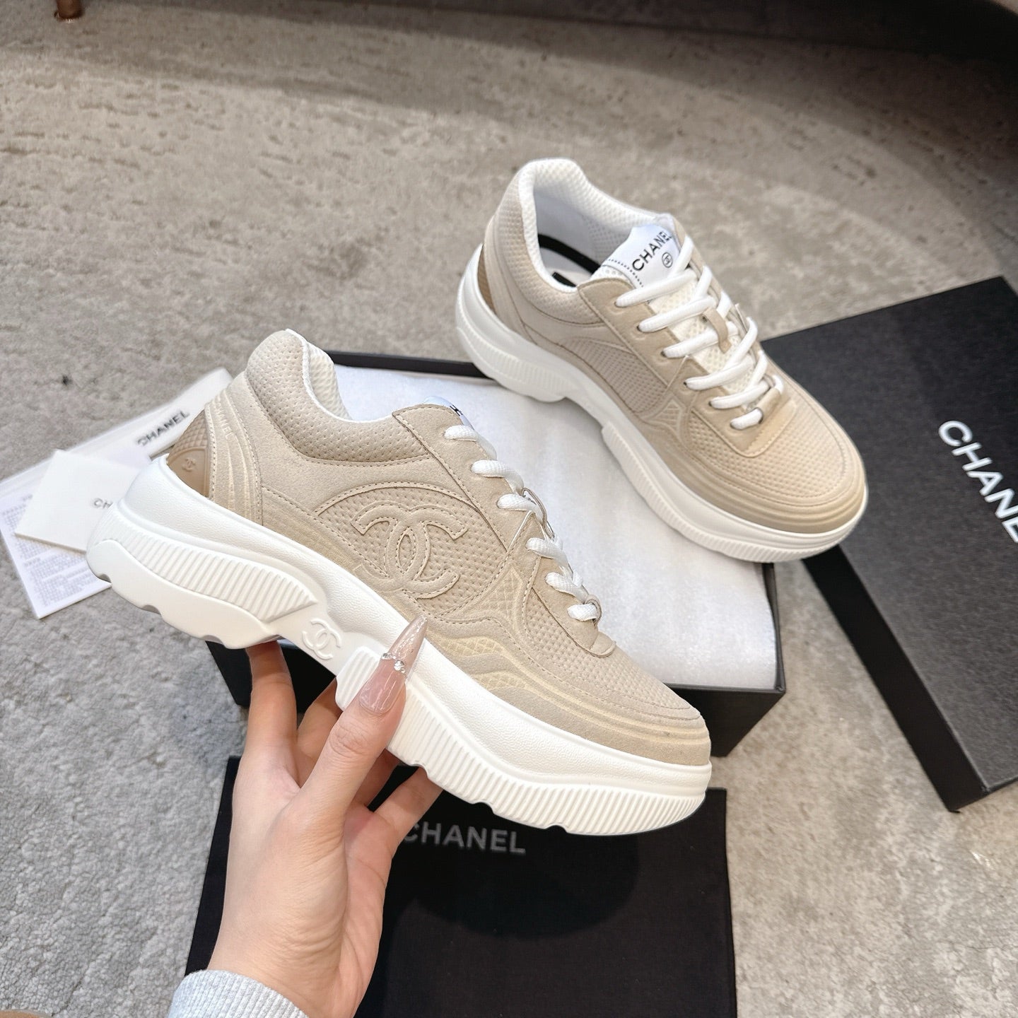 CC 26s Casual Sneakers Beige Fabric 647451